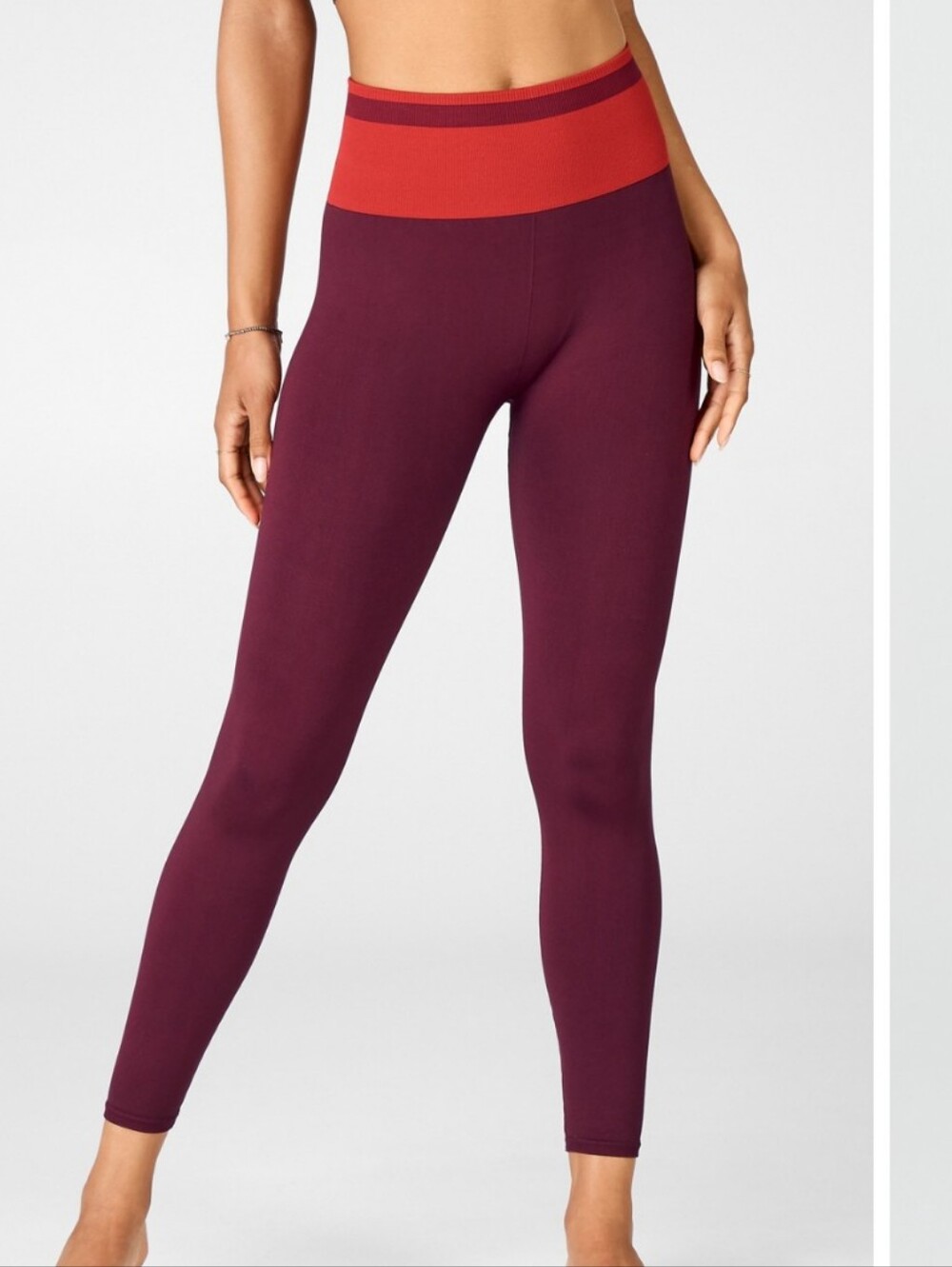 Fabletics High-Waist Burgundy & Cherry Red 7/8 Seamless Leggings - Size Small - Picture 2 of 7
